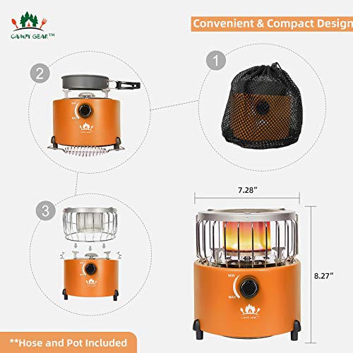 Campy Gear Chubby 2 in 1 Portable Propane Heater & Stove with Hose and