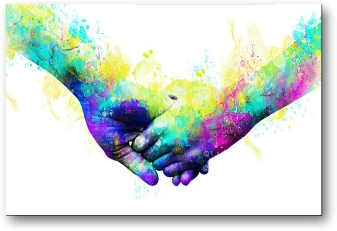 MIEVERY Canvas Wall Art Paintings,12x16 Poster Frame Wood Wooden,Holding Hands Art Prints for Living Room Bedroom Home Decoration