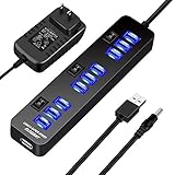 USB Hub 3.0, ELEGIANT 10-Port High Speed Charger Hub 5Gbps Data Transfer with 5V/4A Power Adapter and Charging Ports for Computer MacBook Mac Pro/Mini Surface Pro 4 Laptop Notebook PC Mobile HDD
