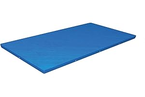 Bestway Flowclear Rectangle 13' 1" x 6' 11" Pool Cover for Above Ground Swimming Pools with Drain Holes and Tie-Down Ropes, Blue (Cover Only)