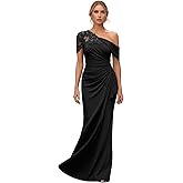 Teplpce Mother of The Bride Dress Chiffon Lace Applique Mermaid Formal Wedding Guest Dress with One Shoulder