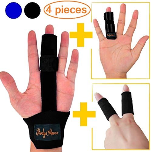 BodyMoves Finger Splint Plus Finger Extension Splint Plus 2 Nylon Sleeves for Trigger Finger Mallet Finger Broken Finger Rheumatoid Arthritis Post Operative Care (Midnight Black)
