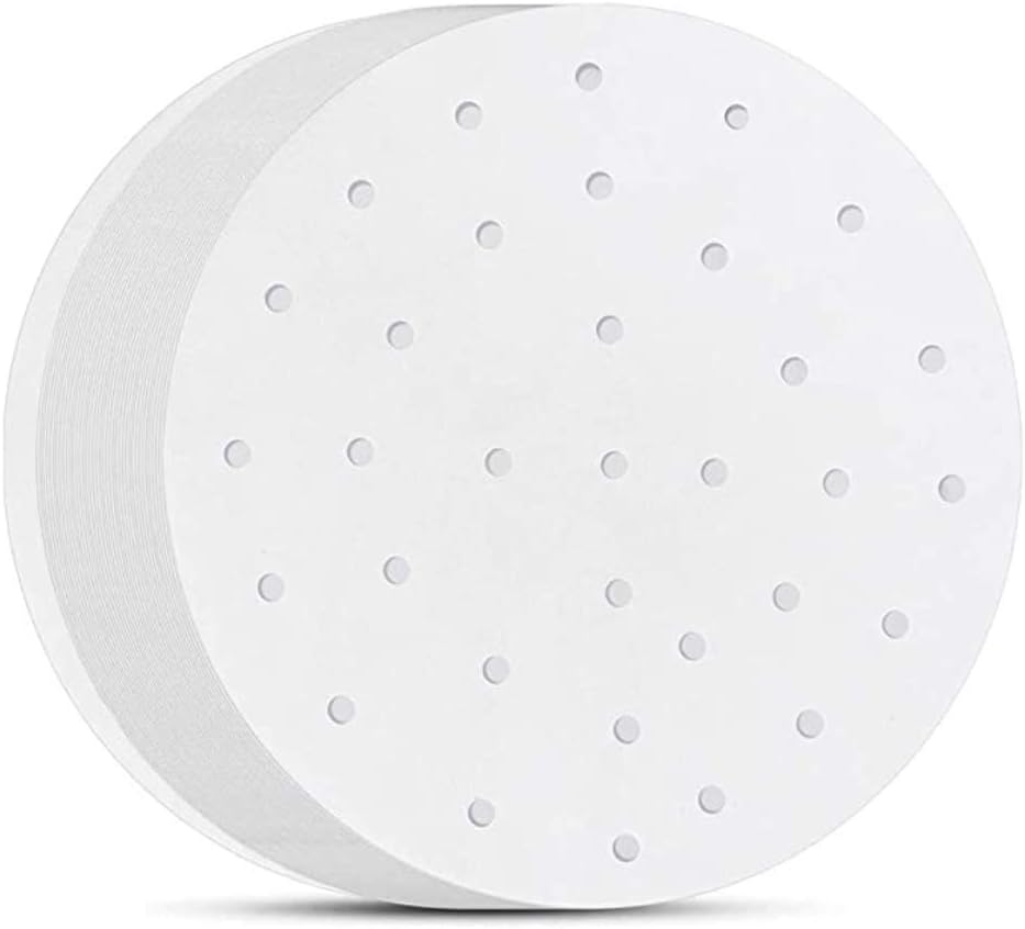12inch Air Fryer Liner,100 PCs Parchment Paper Perforated Parchment Steaming Paper Non-Stick Round Steamer Mat Fit Air Fryer,Cooking, Steaming Basket, Vegetables, Dim Sum