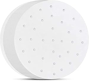 12inch Air Fryer Liner,100 PCs Parchment Paper Perforated Parchment Steaming Paper Non-Stick Round Steamer Mat Fit Air Fryer,Cooking, Steaming Basket, Vegetables, Dim Sum