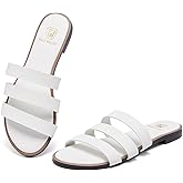 FW FRAN WILLOR Women's Flat Sandals Dressy Open Toe Round Toe Slide Sandals Comfortable Casual Beach Slip on Slippers for Summer