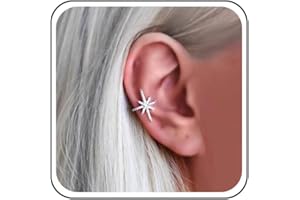 Yheakne Boho Northstar Ear Cuff Earrings Silver Starburst Cuff Wrap Earrings CZ Pave Star Cartilage Cuff Earrings Tiny Non Pierced Clip on Earrings Jewelry for Women (Silver)