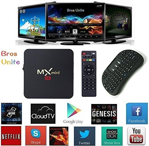 [2017 Free US Wireless Mini keyboard] Bros Unite MX Mini Amlogic S905 Android Tv Box Google 5.1 OS Full Loaded Add-ons WIFI Smart Player Streaming Media Player with BT 4.0 1GB/8GB