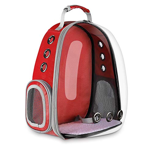 Blitzwolf Pet Transparent Carrier Backpack, Anzone Sightseeing Pet Traveller Outdoor Knapsack Waterproof Lightweight Handbag Airline-Approved for Cats Dogs and Birds Small Animals-Red