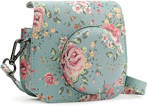 Durac Instant Camera PU Leather Case for Fujifilm Instax Mini 8/ 8+ Instant Film Camera w/Removable Strap - Retro Flower Floral