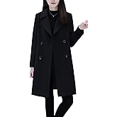chouyatou Women's Basic Essential Double Breasted Mid-Long Wool Blend Pea Coat