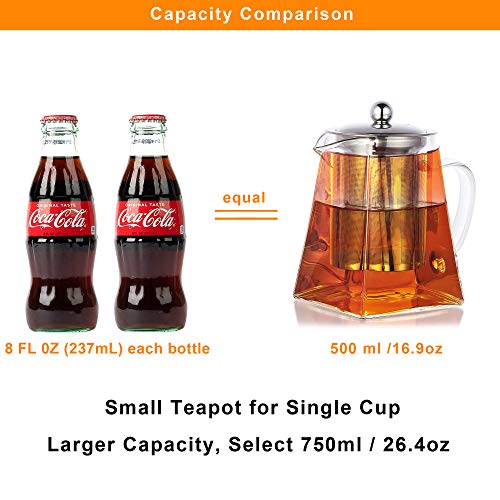 Highbor Clear Glass Tea Pot with Strainer, 500 ml/16.9oz Borosilicate