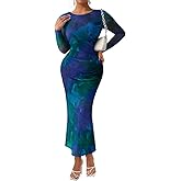 RITERA Plus Size Dresses for Curvy Women Mock Neck Long Sleeve Bodycon Ruched Maxi Fall Dress Cocktail Party Dress XL-5XL