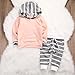 Newborn Baby Boy Girl Warm Hoodie T-Shirt Top + Pants Outfits Set Kids Clothes (6-12M, Pink Top+Gray Stripe Pants)