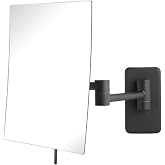 JERDON Wall-Mounted Makeup Mirror - 5X Magnification - Black - JRT695BK | 6.5" x 8.75" Rectangular Frame, 14" Wall Extension Arm