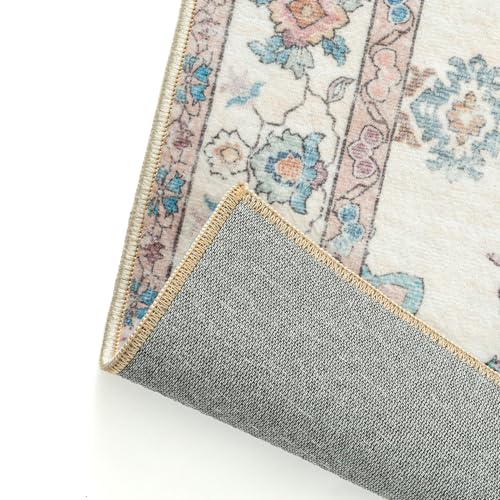 PureCozy Rugs Living Room 200x300cm Beige Washable Non Slip Large Vintage Area Bedroom Rug Bedside Nursery Lounge Office Playroom Indoor Big Carpet Low Pile Carpets Retro