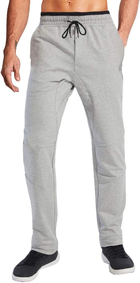 Men's Lightweight Sweatpants Workout Running Pants Open Bottom Drawstring Elastic Waist Pants with Zipper Pockets