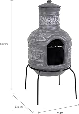 Charles Bentley Leaf Motif Clay Chiminea BBQ Grill with Stand & Lid view 6