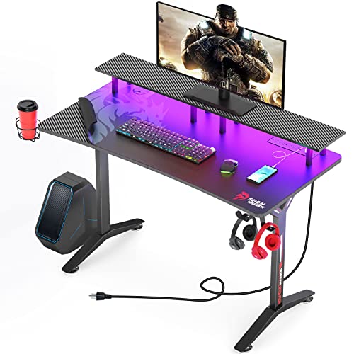 SEVEN WARRIOR Gaming Desk 55INCH with LED Lights & Power Outlets