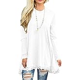 Afibi Women Lace Long Sleeve A-line Swing T-Shirt Loose Tunic Top Blouse