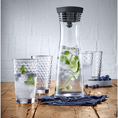 WMF Basic Wasserkaraffe-Set 5-teilig, Karaffe 1l mit 4 Wassergläser 275ml, Glaskaraffe mit Deckel, Silikondeckel, Wasserkaraffe mit Deckel, CloseUp-Verschluss 7