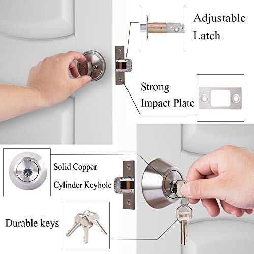 Single Cylinder Deadbolt Door Locks with Keyed for Entry Door (Privacy/Passage)，Satin Stainless Steel - Thumbnail 4