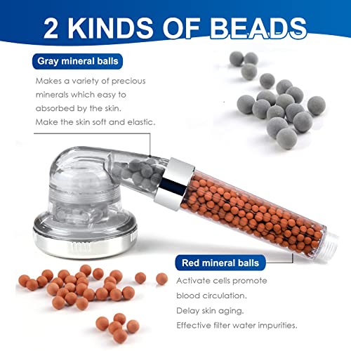 Luxsego Filtered Shower Head for Hard Water, High Pressure 3 Modes Shower Heads with Handheld Spray, Water Softener Showerhead Set with Mineral Beads to Remove Chlorine & Fluoride for Dry Hair & Skin