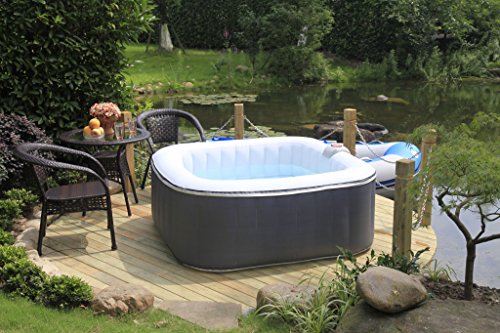O'SPAZIA Aufblasbarer quadratischer Whirlpool – 4 Personen – einfach zu bedienen – Aufpumpen in 5 Minuten – bis 40 Grad…