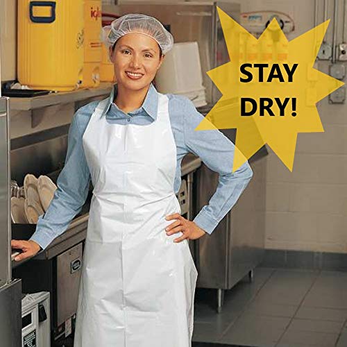Disposable Poly Aprons 100 pack 28 X 46 inches Large White Protective Apron for Commercial or Household Use - Throw Away for Hair Salon Spa or Art Studio
