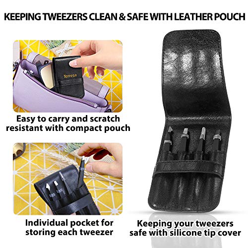 Eyebrow Tweezers Set, Terresa 4Pcs Professional Precision Tweezer for