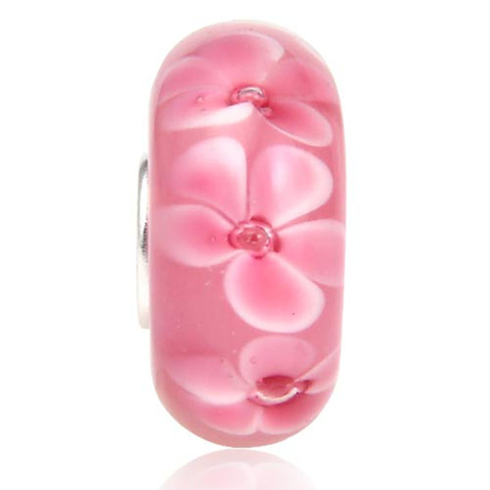 Murano Sterling Silver Flower Leaf Anniversary Charm for Pandora Charm Bracelet