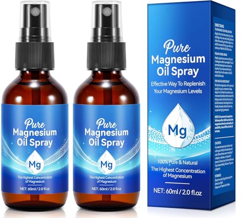 Pure Magnesium Oil Spray, Topical Magnesium Spray Glass Bottle, Organic Magnesium Spray for Feet, – Made with Concentrated Pure Magnesium Chloride Oil (2 Pack 2 fl oz)