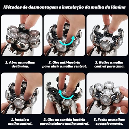 Barbeador Elétrico Masculino com 7 Lâminas Flutuantes 360°, IPX7 à Prova D'água, Máquina de Barbear USB Recarga Rápida, 50 Minutos Autonomia, Display LED + Acessórios (Cortador de Pelos Nasais)