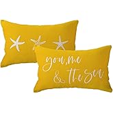 You Me&The Sea Throw Pillow Covers Double-sided Ocean Beach Starfish Cushion Covers 12x 20 Inch 2Pack Nautical&Coastal Decorative Rectangular Pillowcases Summer Beach House Decor (Yellow)