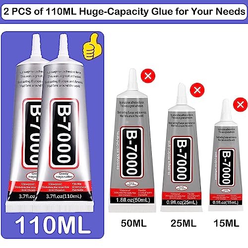 B7000 Adhesive Rhinestones Glue for Crafts, 2PCS 110ml / 3.7 fl oz with 5 Dotting Pen Tool, Wax Pencil and Tweezer, Jewelry Glue for DIY Craft, Makeup, Shoes, Jewelry Making, Nail Art