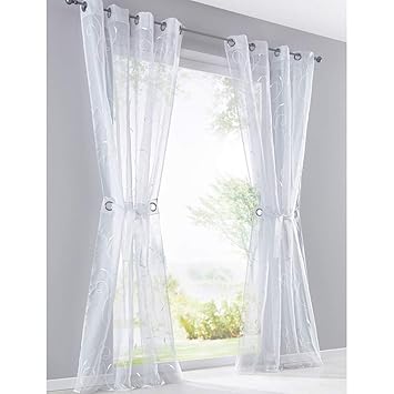 Simpvale Lot De 2 Rideaux Feuilles à Broder En Mousseline Tulle Porte Fenêtre Rideaux Balcon Drape Pour Le Salonlargeur 140cm Blanc 002 Hauteur - 