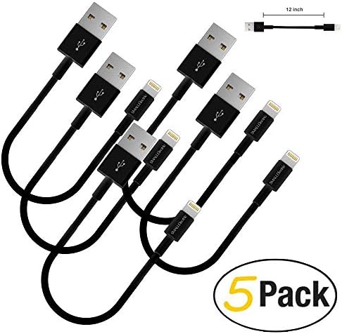 SMALLElectric 1FT Charger Cable for Short iPhone Charger 5 Pack iPhone Cable Sync USB Cord Compatible with iPhone X Case XS Max XR / 8/8 Plus / 7/7 Plus / 6/6 Plus / 5S 5C / iPad iPod Case /, Black