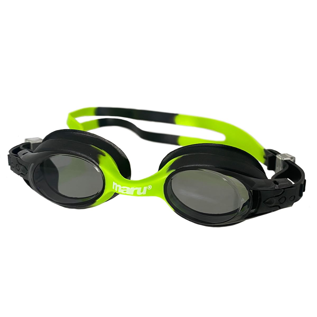 MARU Sprite Junior Swimming Goggles (Black/Green) – Swim Goggles Kids 6-14 with Anti-Fog UV Lenses – Soft Silicone Seal, Adjustable Strap & Protective Hard Case – Ideal for Lessons & Training
