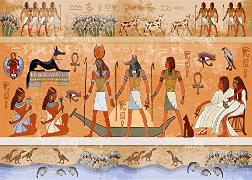 BELECO 3x2.5m Stoffkulisse Ägyptisches Motiv Antikes Ägypten Mythologie Götter und Pharaonen Hieroglyphen Tempelwandbilder Fotohintergrund für Partyde