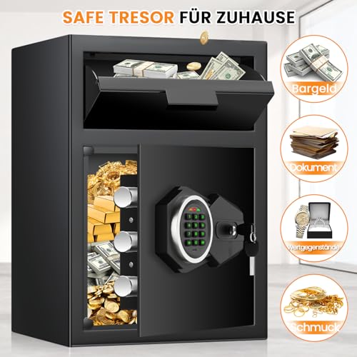 52L Quick Storage Safe with Slot for Retail Home | Electronic combination lock, with fireproof bag, key, combination lock, alarms and mute, security alloy steel