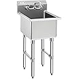 HALLY Commercial Stainless Steel Sink 1 Compartment NSF Prep & Utility Sink with 8" Faucet 15" L x 15" W x 12" D Bowl for Bar, Restaurant, Kitchen, Hotel and Home