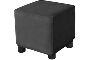 Bifaunvogel Ottoman Cover Square Velvet Storage Ottoman Slipcovers Thick Stretch Footrest Foot Stool Covers Protector with Elastic Band(Small-Black)
