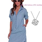 OVERMAL Women's Fashion Roll Sleeve Button Closure Jeans Dress