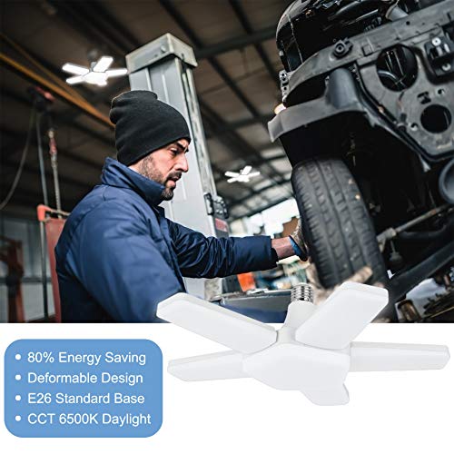 LED Garage Light Deformable,E26 Base 60W 6500K Daylight Garage Ceiling Lamp,5 Adjustable Panels,5000LM,Ultra-Bright LED Shop Lights for Garage,Warehouse,Workshop - Thumbnail 4