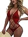 TOB Womens Sexy Cross Lace One Piece Swimsuit Swimwear Bathing Suit Wine Red, Medium