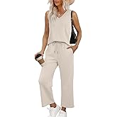 WIHOLL Two Piece Set for Women Summer Outfits Vacation Trendy Lounge Sets V Neck Matching Sets