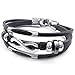 KONOV Mens Womens Leather Bracelet, Love Infinity Charm Cuff Bangle, Black Silver