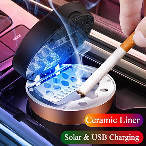 EastFly Car Ashtray, Detachable Ceramics Car Ashtray with Lid Blue Led