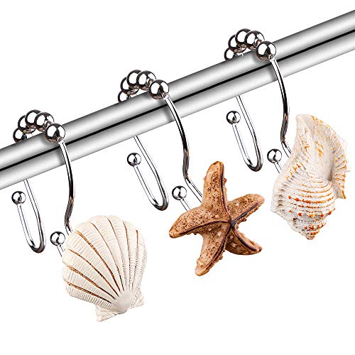 Seashell Decorative Shower Curtain Hooks 12PCS Rust Proof Stainless