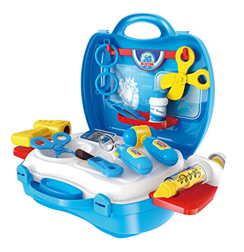 COTTONTAIL Kids Portable Doctor Medical Play Set – Including Syringe, Test Reflex Hammer, Otoscope, Surgical Scissors And More Tool