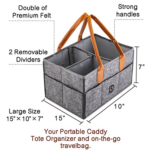 Diaper Caddy Organizer Nursery Diaper Tote Bag Portable Car Travel Felt Diaper Basket Infant Boy Girl Baby Essentials Storage Bin for Changing Table - Cute Gift for Kids (Black)